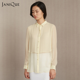 JANiQUE2016春夏款设计师原创女装中长款简约直筒长袖桑蚕丝衬衫