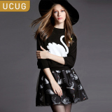 UC＆UG2016春装七分袖毛衣蓬蓬裙短裙两件套套装裙子显瘦连衣裙女