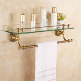 全铜仿古置物架 欧式卫浴挂件浴室 钢化玻璃置物架带杆化妆品架子