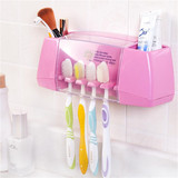韩版创意吸壁式防尘5位牙刷架卫生间浴室情侣置物收纳牙刷牙膏架