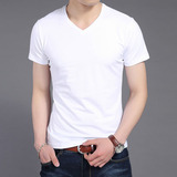 品牌男装2016新款夏季青年男纯色短袖韩版修身纯棉V领T恤衫透气