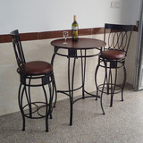 酒吧椅高脚椅 美式酒吧咖啡厅休闲铁艺实木高脚蹬桌椅组合
