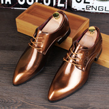 新款男士英伦尖头皮鞋 雕花潮流韩版内增高发型师鞋真皮男婚鞋子