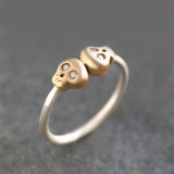 美国设计师Michelle 纯银14k黄金钻石男中性立体戒指 骷髅头情侣