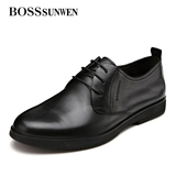 BOSSsunwen博斯绅威 黑色系带舒适软皮软底耐磨商务休闲皮鞋男鞋