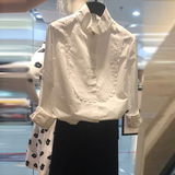 简哥弟娅正品2016秋季新款大码女装百搭修身纯色立领花边长袖衬衫
