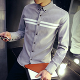 春季青年男士修身型长袖衬衫春天青少年男土学生韩版潮流英伦衣服