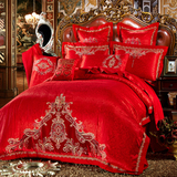 欧式结婚多件套全棉婚庆四件套床上用品大红六八十新婚礼床品套件