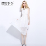 2016夏季新款女装白色长裙连衣裙气质夏显瘦高腰韩国飘逸雪纺超仙