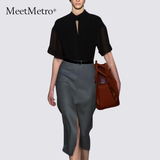 MeetMetro2016春季新款女装修身包臀时尚职业套装裙两件套中长款