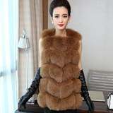 2015年海宁新款韩版修身狐狸毛中长款潮流气质流行时髦皮草外套女