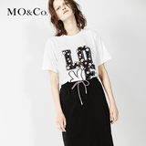 MO&Co.纯棉圆领梅花字母贴布T恤女 moco休闲短袖上衣夏MA161TST08