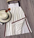 钱夫人CHINSTUDIO 夏季韩版中长款白色百褶裙针织开叉半身裙a字裙
