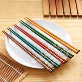 日式尖头长筷子10双成人家用厨房高档防滑实木质家庭装卡通工艺品