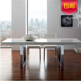 白色钢琴烤漆 餐桌 钢木家具 餐厅家具 定制 吃饭桌子特价桌子