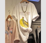 2016韩国东大门代购夏季女装新款亮片字母圆领宽松香蕉T恤上衣