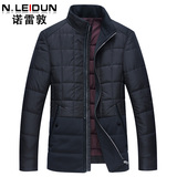 诺雷敦2015新款中年男士棉衣黑色拼接立领短款休闲棉服男冬天外套