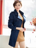 2014秋装新款韩版大码女装外套修身上衣双排扣中长款风衣大衣