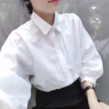 2016夏季新品韩版时尚灯笼泡泡袖修身百搭纯白衬衣衬衫女上衣学生