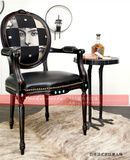 新古典外贸原单实木创意餐椅/皮艺雕花圆背图案椅美式欧式书椅