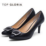 topgloria/汤普葛罗秋新品女鞋 金属装饰磨砂高跟欧美单鞋108530F