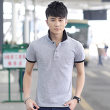 时尚潮流男士短袖T恤纯棉翻领纯色POLO衫男短袖修身韩版青年男装