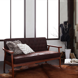 日式简约复古实木扶手布艺沙发北欧单人双人三人咖啡厅客厅沙发椅