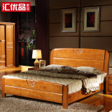 全实木床 1.8米双人床 橡木床 实木床1.5 气动高箱床现代中式包邮
