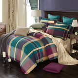 欧美风纯棉床上磨毛四件套全棉加厚秋冬季被套素色简约格子床单式