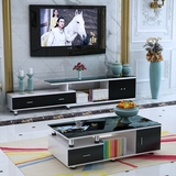 兄联钢化玻璃伸缩电视柜茶几组合简约现代欧式小户型客厅电视机柜