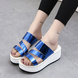 2016夏季韩版新款厚底女鞋露趾一字拖鞋高跟松糕防水台坡跟凉拖鞋