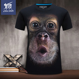 男款短袖t恤快手创意3d立体个性动物猩猩猴子图案体恤加肥加大码
