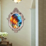 欧式风景油画现代简约装饰画客厅玄关餐厅卧室挂画立体油画椭圆形