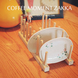 满30包邮。咖啡一刻 ZAKKA日式厨房盘子架 CD架实木7格厨房置物架