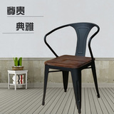 复古靠背铁艺餐椅咖啡厅椅子欧式餐椅子时尚现代实木简约洽谈桌椅