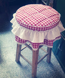 独立猫个性布艺定做田园韩式乡村风 红白格 方凳圆凳套 椅套桌布