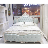 欧式双人床1.8米头板软包象牙白色珠光烤漆雕花描银卧室家具组合