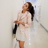 粉色皮衣女2016短款外套机车裸粉水洗皮夹克pu皮修身显瘦韩国特价