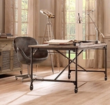 美式铁艺实木简约书桌办公桌学生小书桌宜家简易写字台 电脑桌