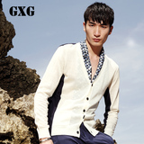 GXG[包邮]男装 男士时尚潮流白色休闲开衫条纹针织毛衫#41230507