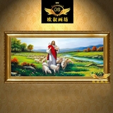 喷绘天主教圣像耶稣像画耶稣善牧羊仿真手绘客厅玄关欧式装饰油画