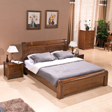 全实木床 榆木双人床 可配高箱床 全实木床雕花双人床 实木雕花床