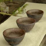 素影 手工陶瓷日式茶杯 铁锈粗陶品茗杯 柴烧茶盏 红茶功夫小杯