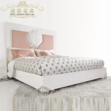 建泰 白色实木双人床 新古典布艺双人床 实木雕花双人床