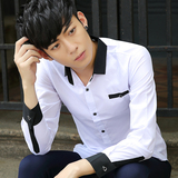 秋季新款白色长袖衬衫男士韩版修身青少年休闲长袖商务衬衣潮男装