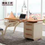 御品工匠 全实木书桌 书架组合电脑桌 简约白橡木 书桌 环保