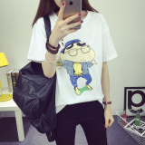 韩国夏季学生闺蜜半袖女装卡通蜡笔小新短袖t恤女宽松休闲上衣潮