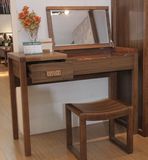 中式折叠多功能翻盖梳妆台橡木卧室简约现代实木化妆桌小户型妆台