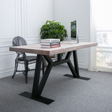 定制北欧铁艺实木书桌电脑桌办公桌书房写字台原木大班桌简易桌子