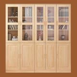 多功能新款原木实木玻璃门书柜书架自由组合松木书橱柜子储物柜